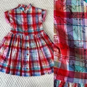 Bijou Sauvage Clothier Rainbow Plaid Unicorn Dress - size 6